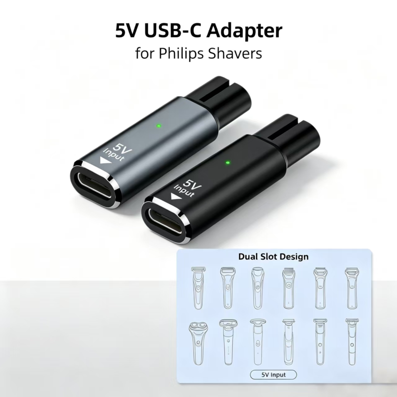 Electric Shaver Rotary - 5V Typ-C-Buchse auf Dual-Stecker-Adapter, USB-C-Ladekonverter, kompatibel